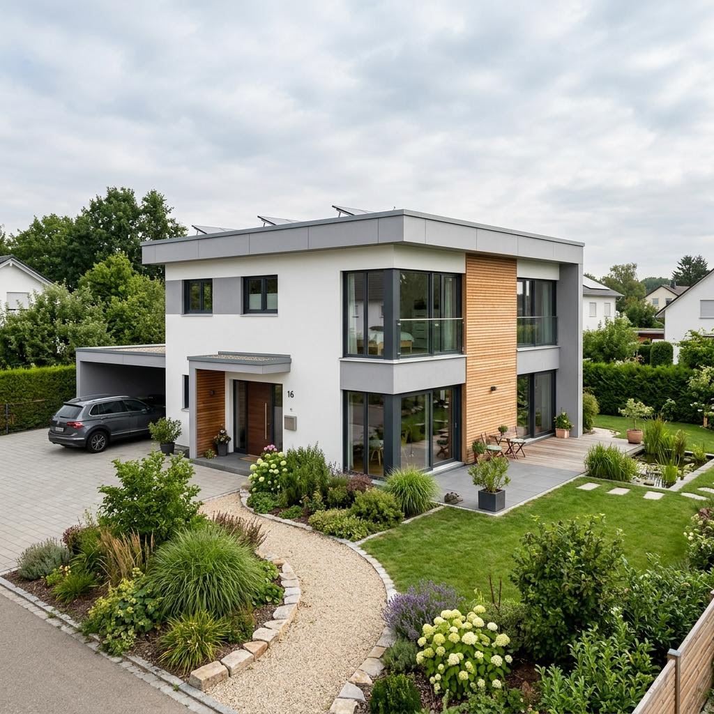 Flachdachhaus Solution Flat 190 des Herstellers Living Fertighaus mit Flachdach — großes Holzfertighaus mit 190 m²