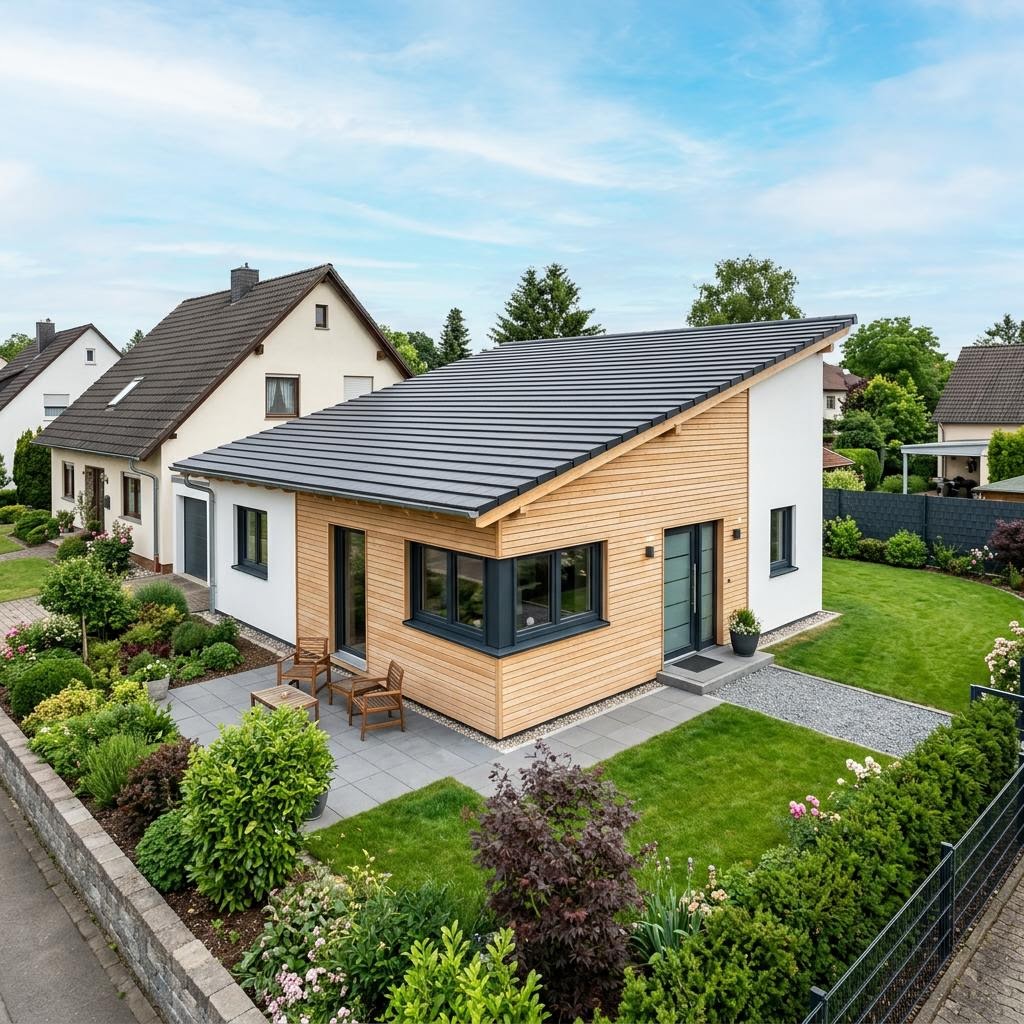 Anbau-Modul Anbau Modul 66 des Herstellers LUXHAUS mit Pultdach — Fertighaus-Wohnmodul mit 66 m²