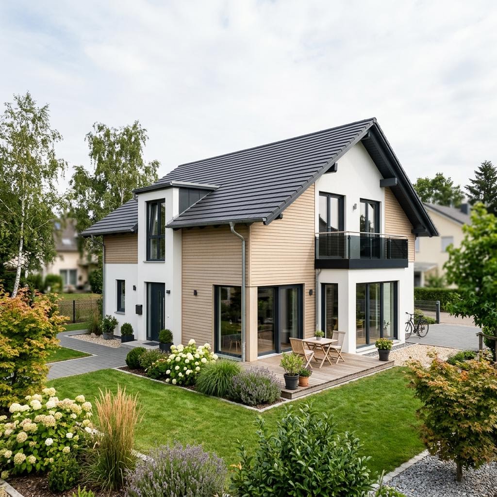 Ausbauhaus EcoLine 12-04.S des Herstellers massa haus mit Satteldach — Fertighausmodell mit rund 124 m² zur Eigenleistung
