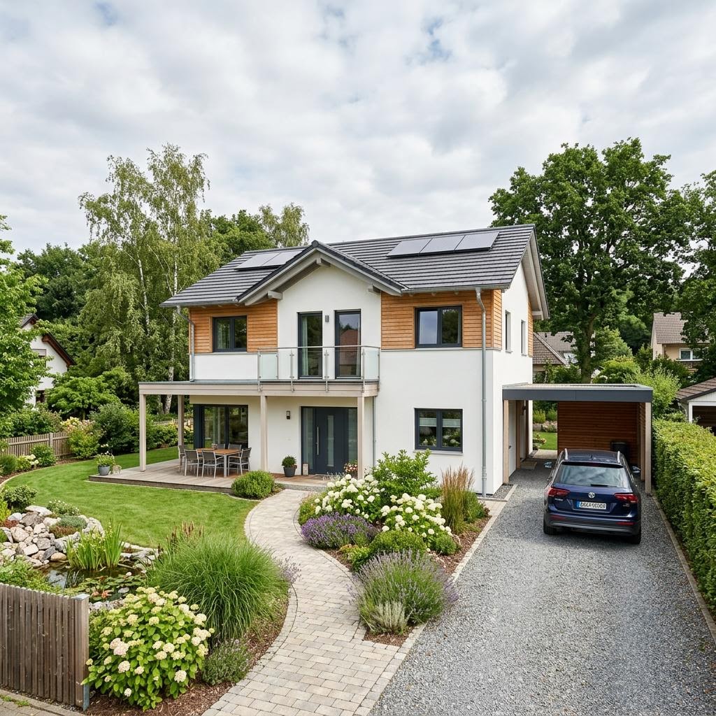 Einfamilienhaus FamilienGlück 142 des Herstellers massa haus mit Satteldach und offenem Grundriss