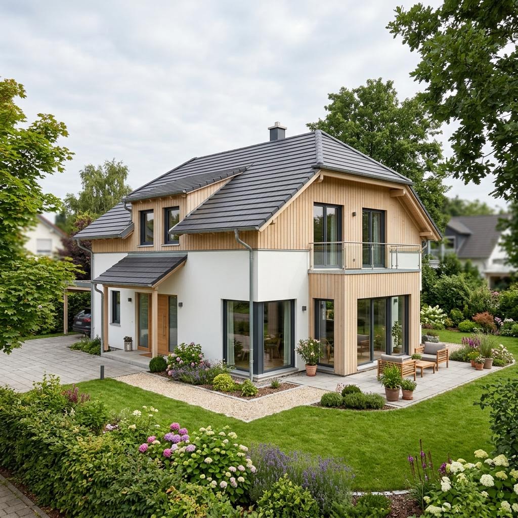 Landhaus Ahorn 140 des Herstellers massa haus als Ausbauhaus mit Krüppelwalmdach