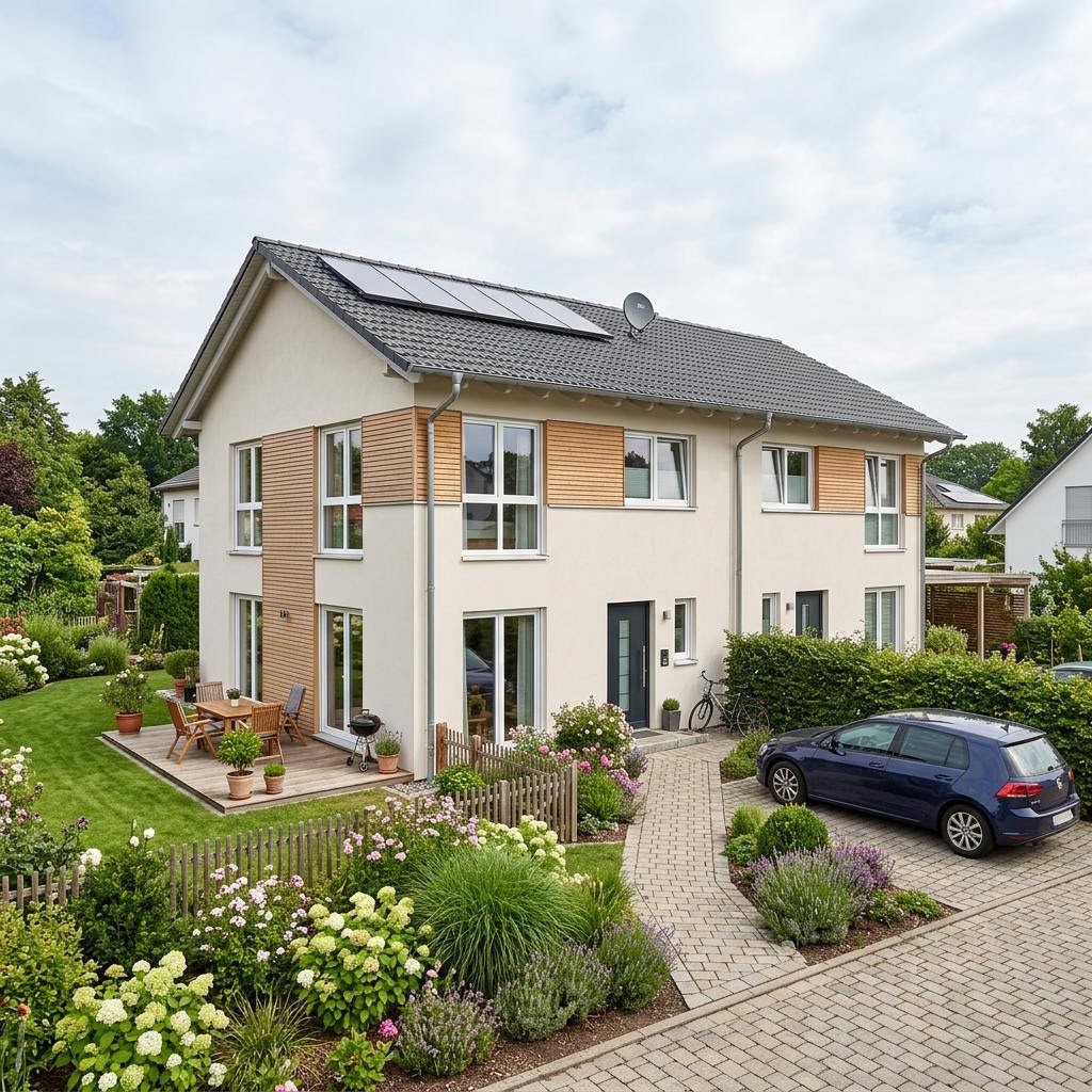 Doppelhaushälfte LifeStyle Duo 108 des Herstellers massa haus — Satteldach, 108 m² für schlanke Grundstücke