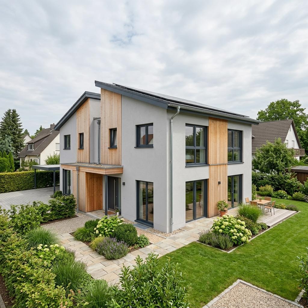 Doppelhaushälfte LifeStyle Duo 90 des Herstellers massa haus — Pultdach, 90 m² für schlanke Grundstücke