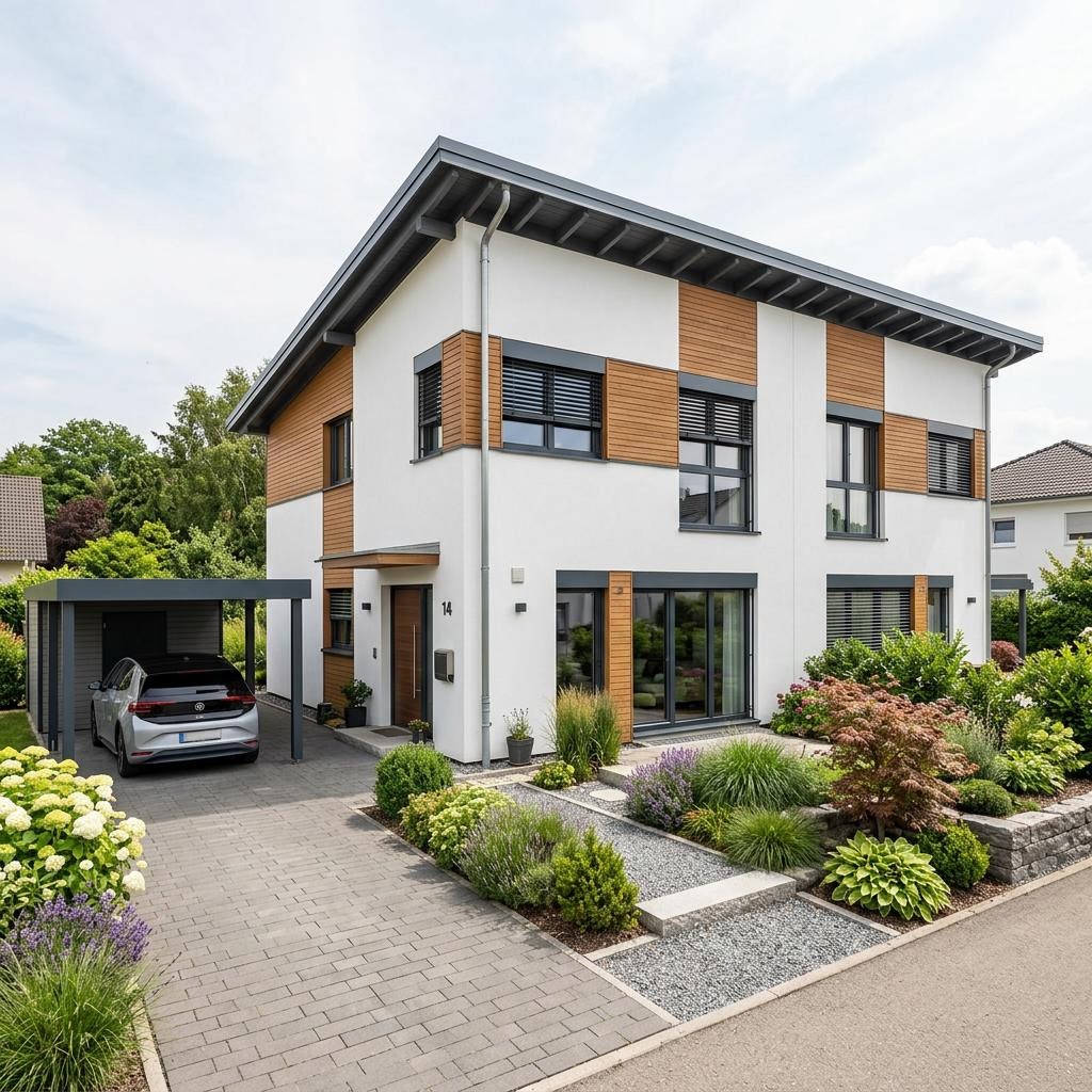 Doppelhaushälfte LifeStyle Duo 96 des Herstellers massa haus — Pultdach, 96 m² für schlanke Grundstücke