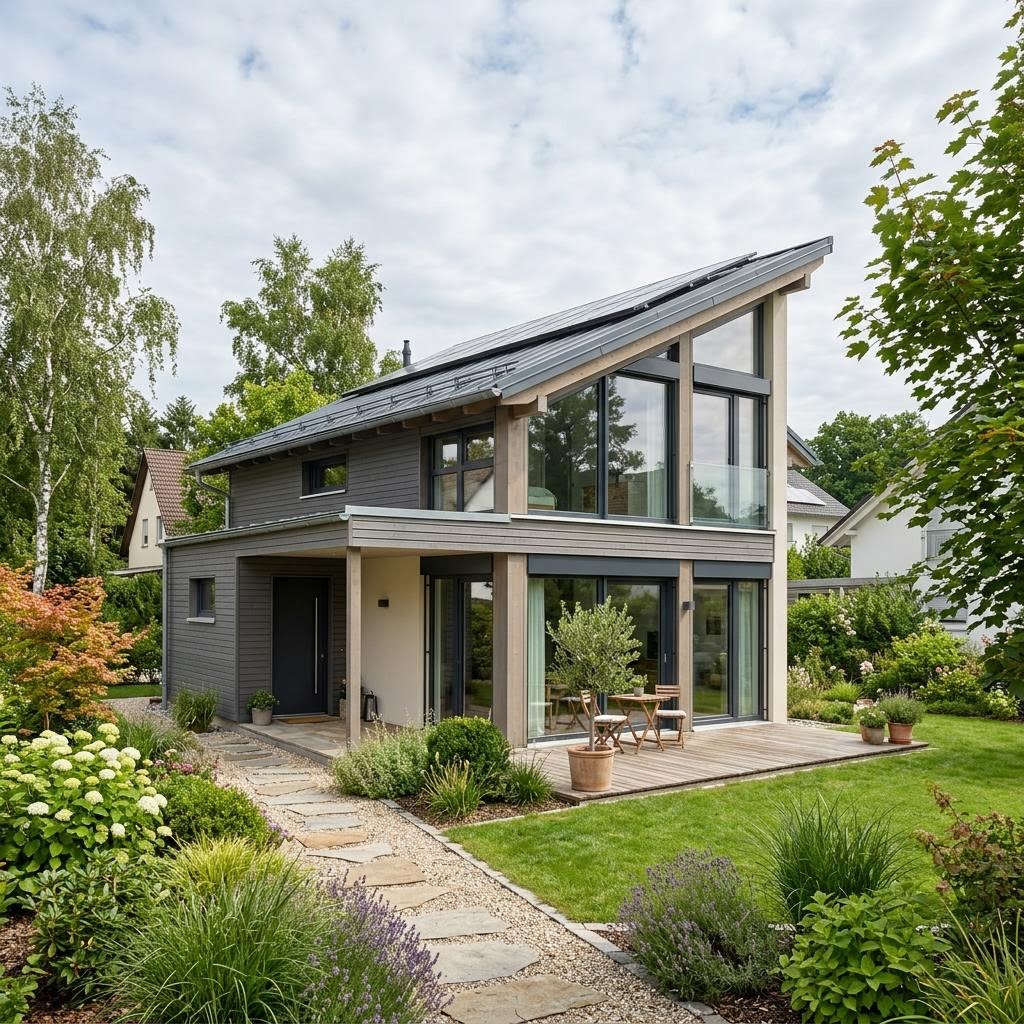 Pultdach-Ausbauhaus PultStyle 142 des Herstellers massa haus mit vorbereitetem Solardach