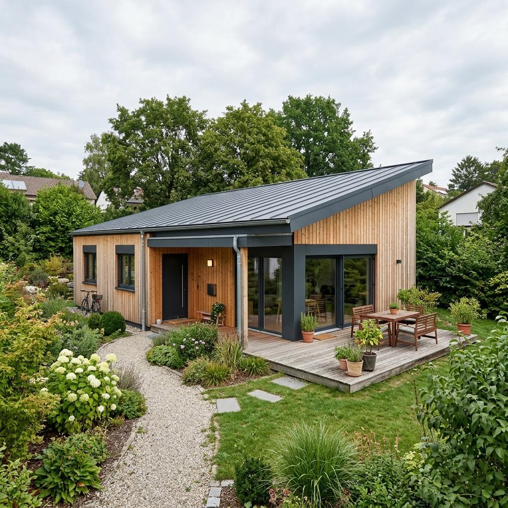 Modulhaus Familienmodul 88 des Herstellers McCube — Holzriegel-Modulhaus mit Pultdach und 88 m²