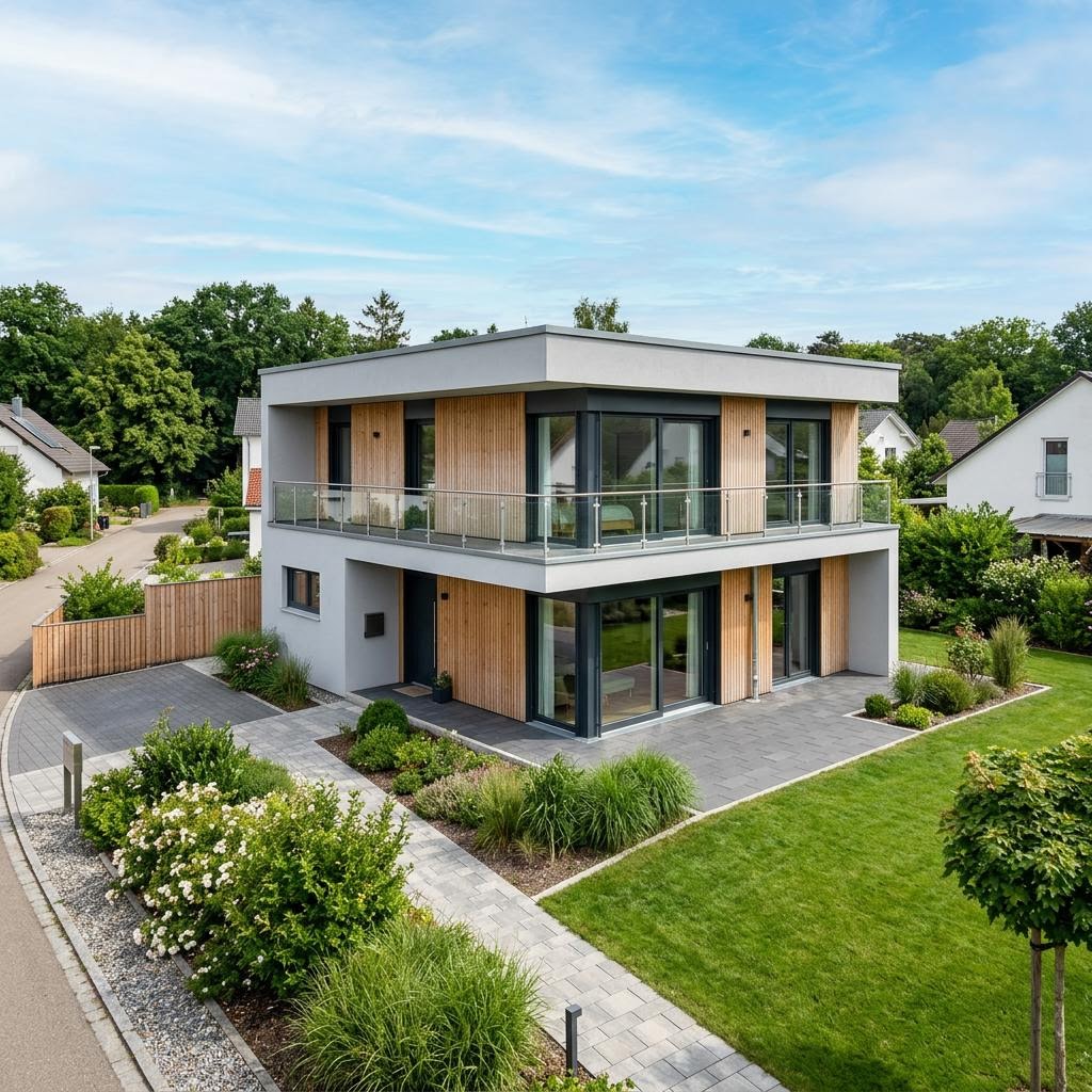 Kubushaus Cube 130 des Herstellers McCube mit Flachdach — kubisches Fertighaus im Bauhausstil mit 130 m²