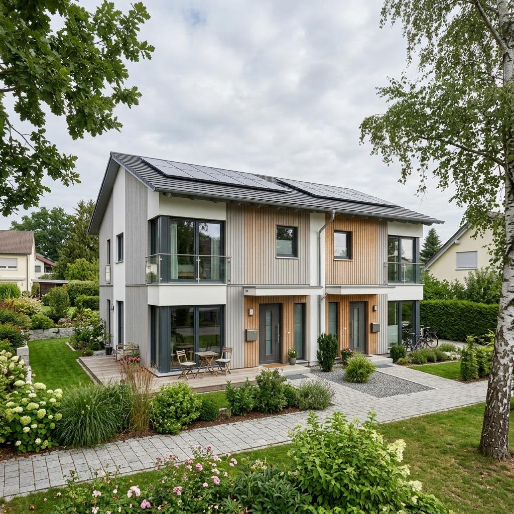 Doppelhaus Doppelhaus Symfonie 148 des Herstellers Meisterstück-HAUS — Pultdach, 148 m²