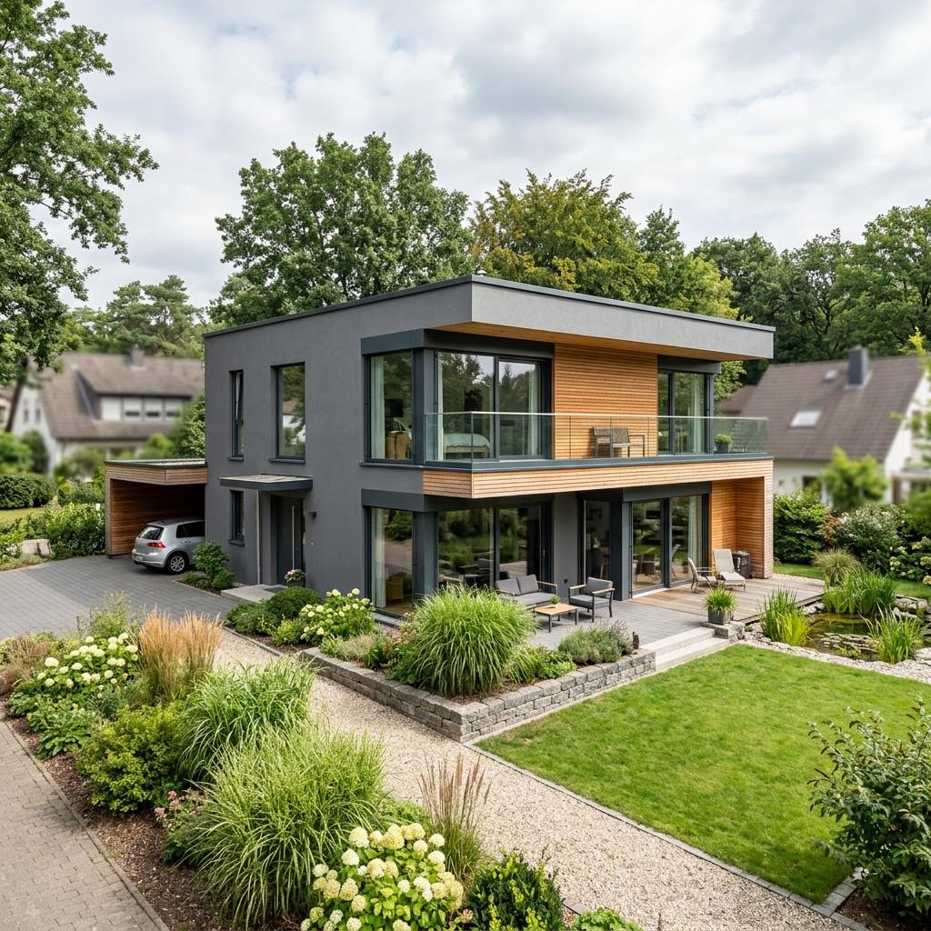 Luxusvilla Villa Riva 216 des Herstellers Meisterstück-HAUS mit Flachdach und Gästesuite