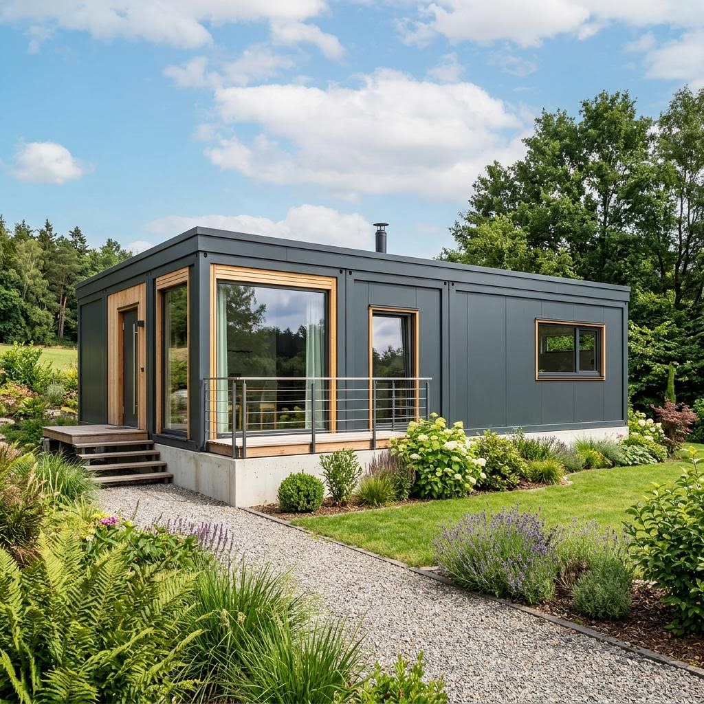 Containerhaus Wohncontainer W6 des Herstellers Conliving mit Flachdach — Modulbau mit zwei Zimmern auf 44 m²