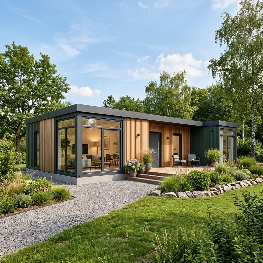 Containerhaus Wohncontainer W7 des Herstellers Conliving mit Flachdach — Modulbau mit rund 101 m²
