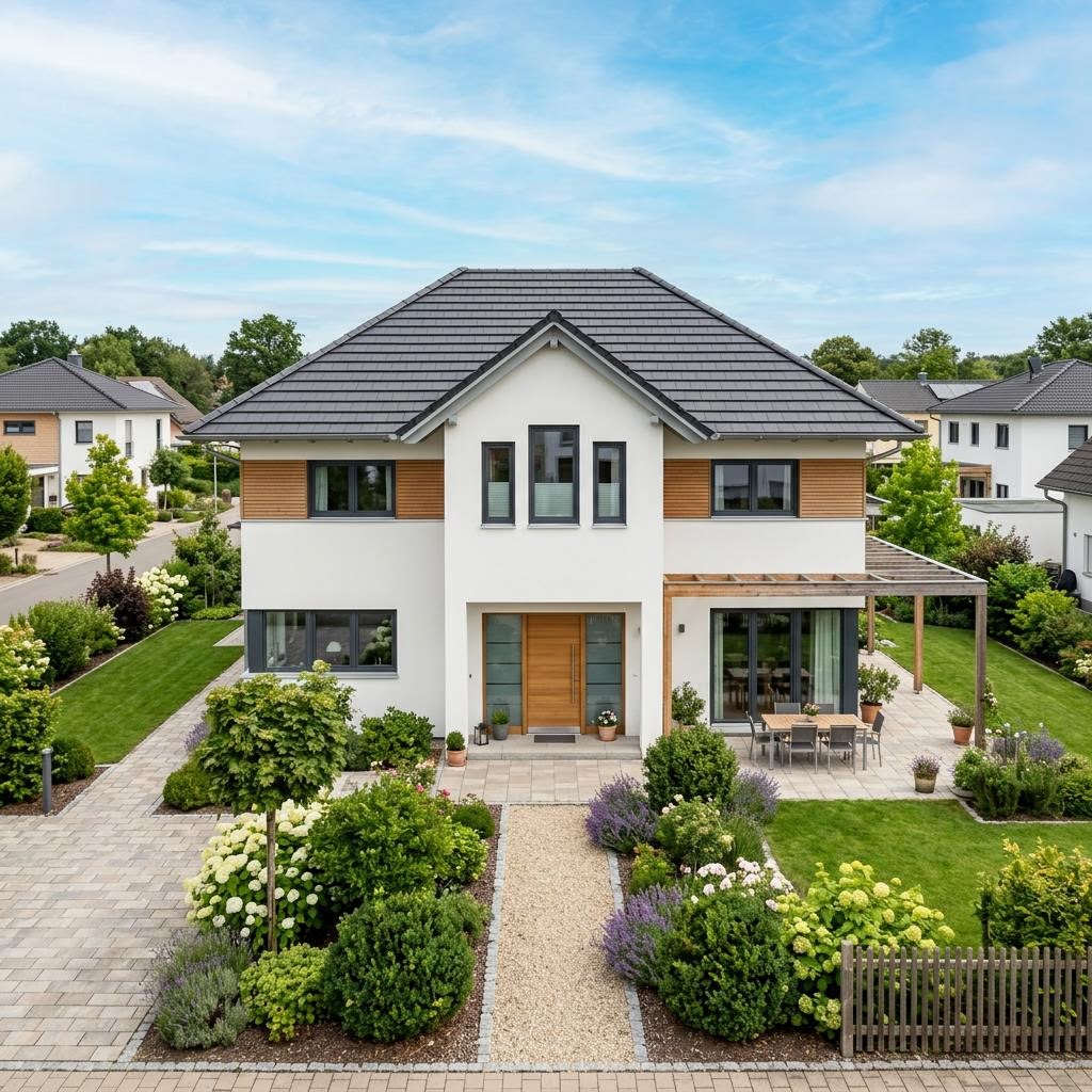 Kapitänshaus Amrum 155 des Herstellers Nordic Haus mit Krüppelwalmdach und Kapitänsgiebel — 155 m²