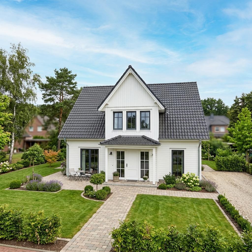 Kapitänshaus Föhr 118 des Herstellers Nordic Haus mit Zwerchdach im friesischen Stil — 118 m²