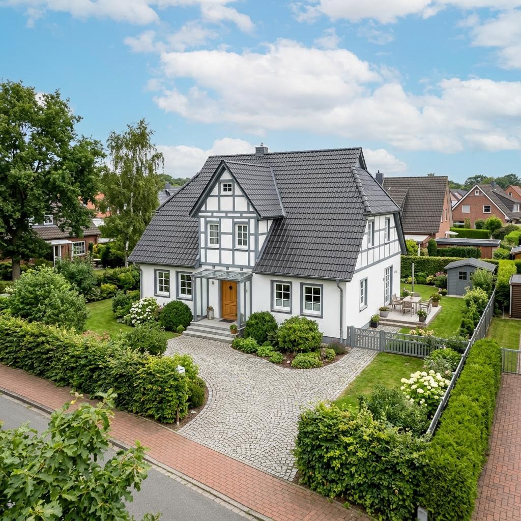 Kapitänshaus Husum 128 des Herstellers Nordic Haus mit Krüppelwalmdach und Kapitänsgiebel — 128 m²