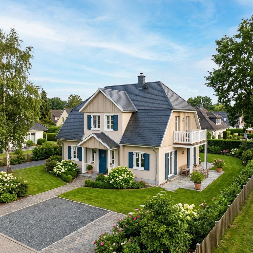 Kapitänshaus Sylt 142 des Herstellers Nordic Haus mit Krüppelwalmdach in Reet-Optik — 142 m²