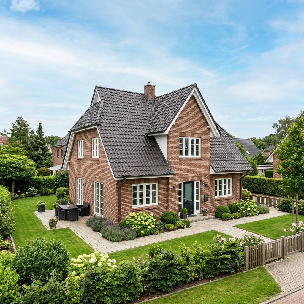 Kapitänshaus Wangerooge 138 des Herstellers Nordic Haus mit Zwerchdach und Klinkerfassade — 138 m²