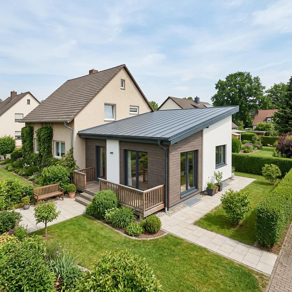 Anbau-Modul Anbau Modul 62 des Herstellers OKAL Haus mit Pultdach — Fertighaus-Wohnmodul mit 62 m²