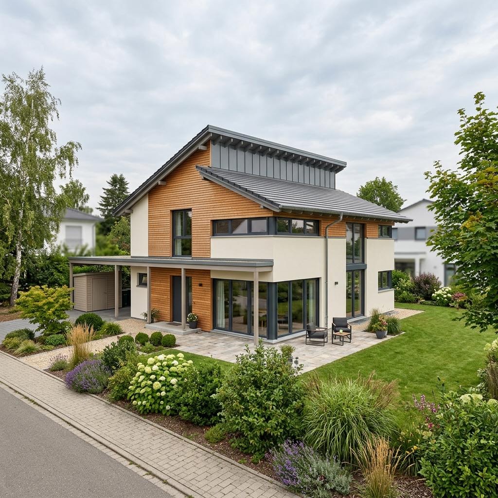 Pultdachhaus PultVision 154 des Herstellers OKAL Haus mit versetztem Dach und Solarfläche