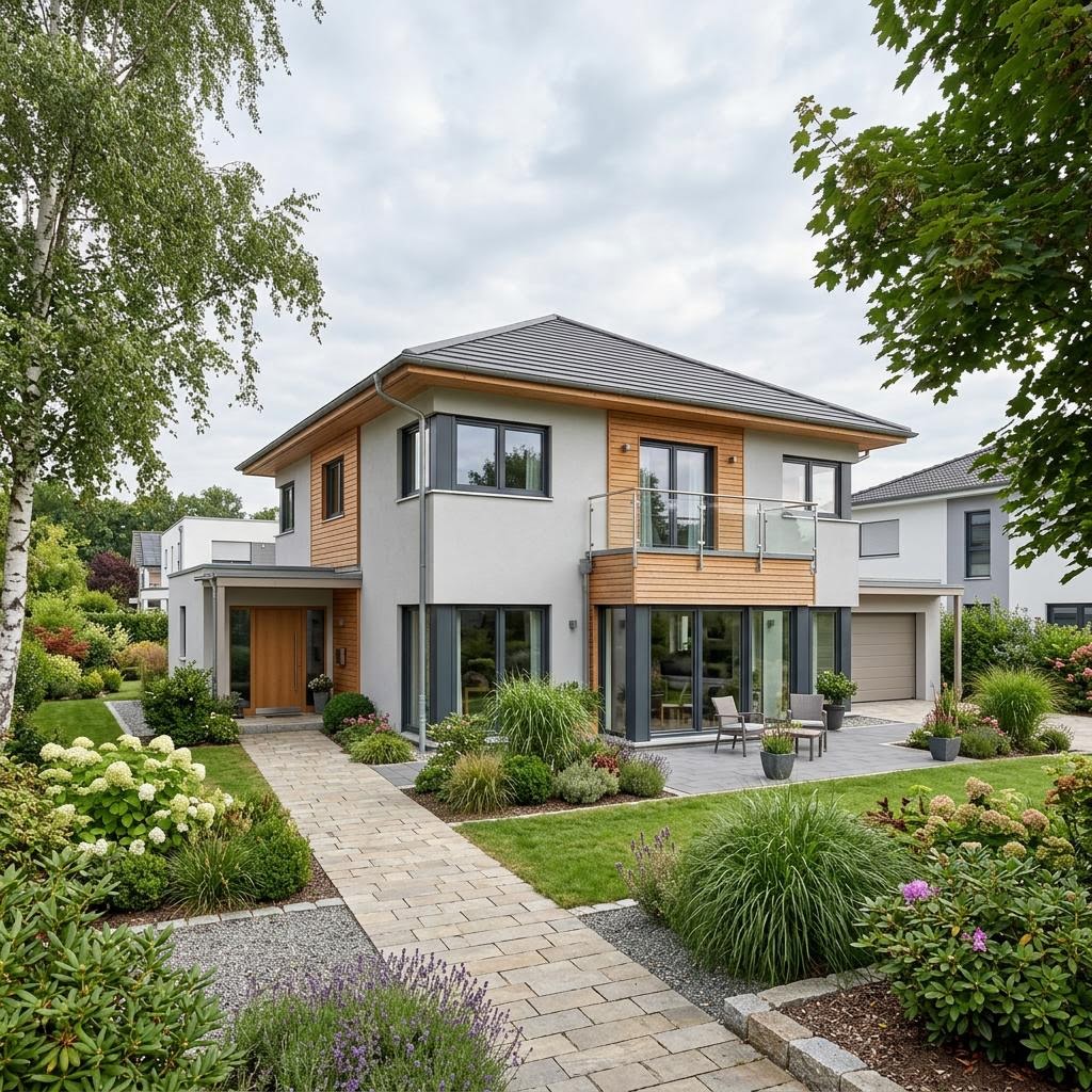 Stadtvilla Stadtresidenz Vela 170 des Herstellers OKAL Haus mit Walmdach und Wintergarten-Anschluss
