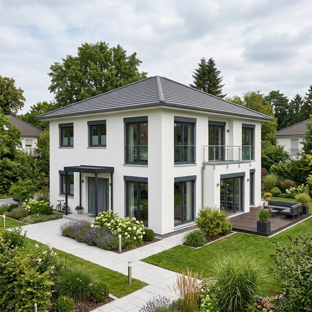 Stadtvilla Stadtvilla Cara 168 des Herstellers OKAL Haus mit Zeltdach und Loggia