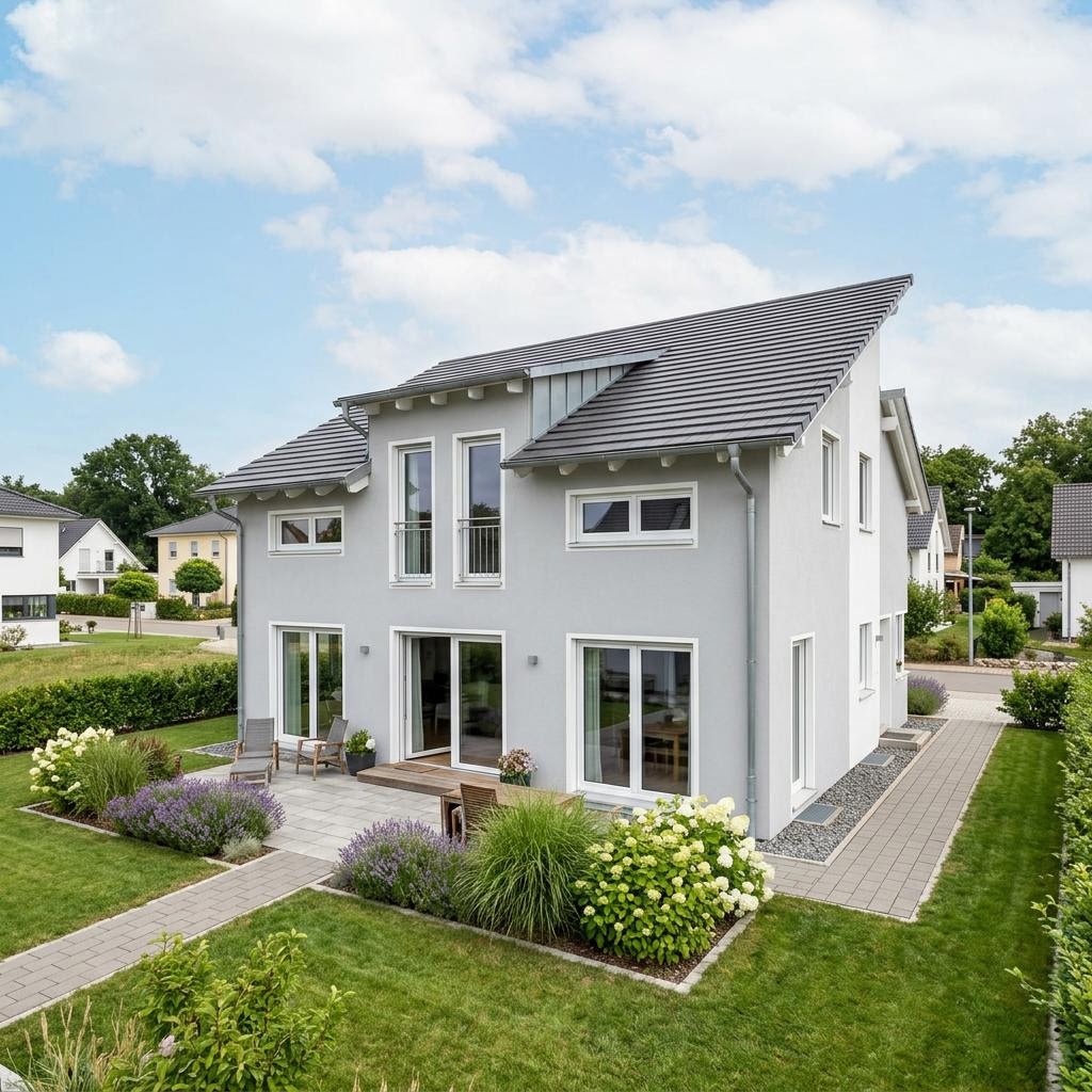 Einfamilienhaus Modern Pult 142 des Herstellers P & P Massivhaus mit Pultdach — 142 m²