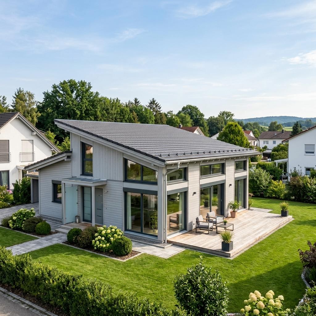 Anbaumodul 72 des Herstellers Regnauer Hausbau mit Pultdach — Fertighaus-Wohnmodul mit 72 m²