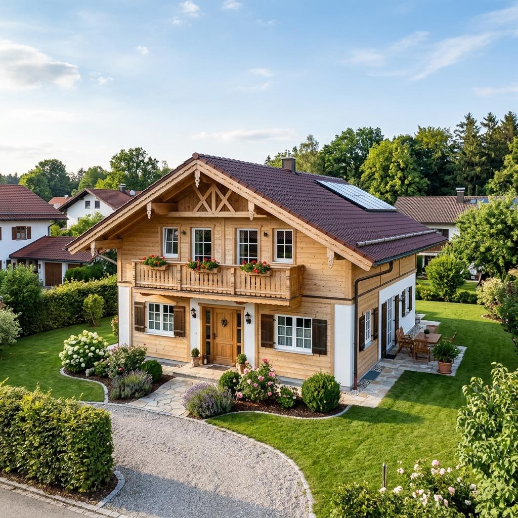 Holzhaus Tegernsee 148 des Herstellers Regnauer Hausbau — in Holzrahmenbauweise, rund Satteldach und 148 m²