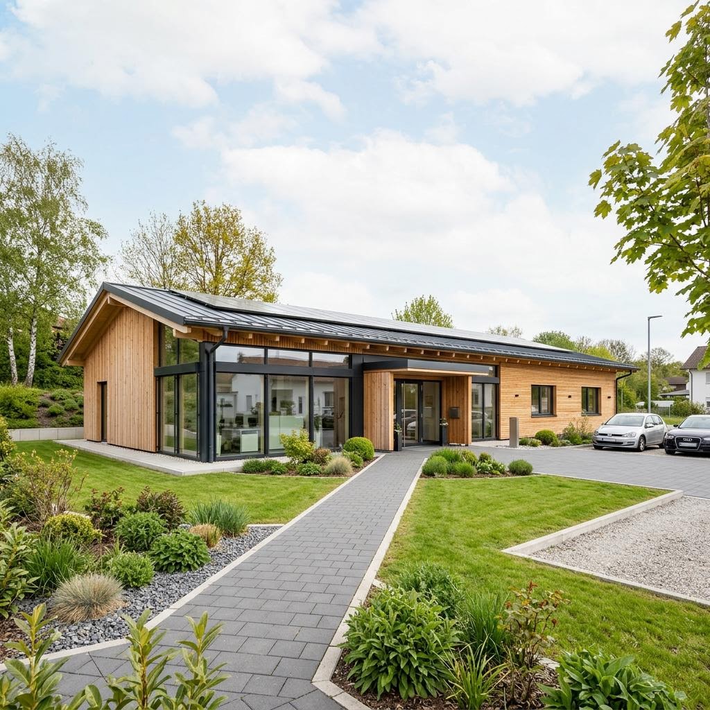 Gewerbe Verkaufsgebäude Vital-Businessgebäude des Herstellers Regnauer — Holzfertigbau mit 900 m²