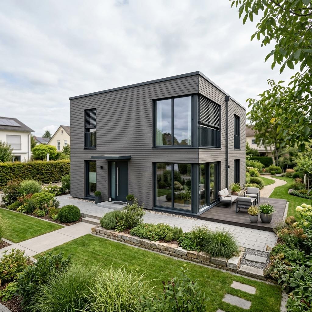 Kubushaus Cubo 138 des Herstellers RENSCH-HAUS mit Flachdach und Dachterrasse