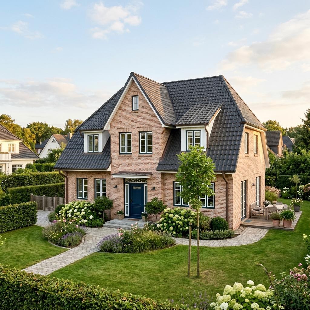 Friesenhaus Friesenklassik des Herstellers RENSCH-HAUS mit hellem Klinker und Sprossenfenstern