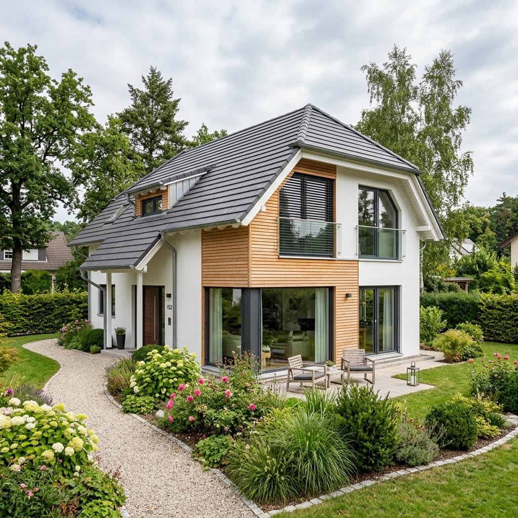 Landhaus Eichenau 152 des Herstellers RENSCH-HAUS als Holz-Fertighaus mit Krüppelwalmdach