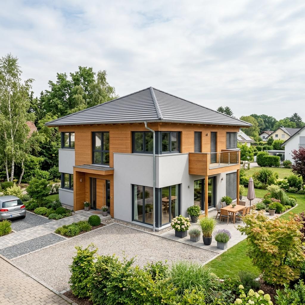 Einfamilienhaus Life & Style 155 des Herstellers RENSCH-HAUS als Fertighaus mit Zeltdach und Luftraum