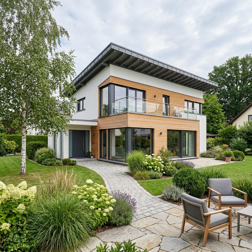 Pultdachhaus PultPlan 140 des Herstellers RENSCH-HAUS mit frei planbarem Grundriss und Solardach