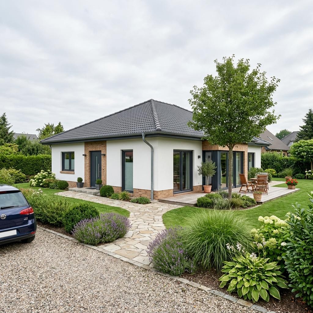 Bungalow Ziegelmassiv-Bungalow 116 des Herstellers Rötzer Ziegel-Element-Haus mit Walmdach — massiv errichteter Bungalow mit 116 m²