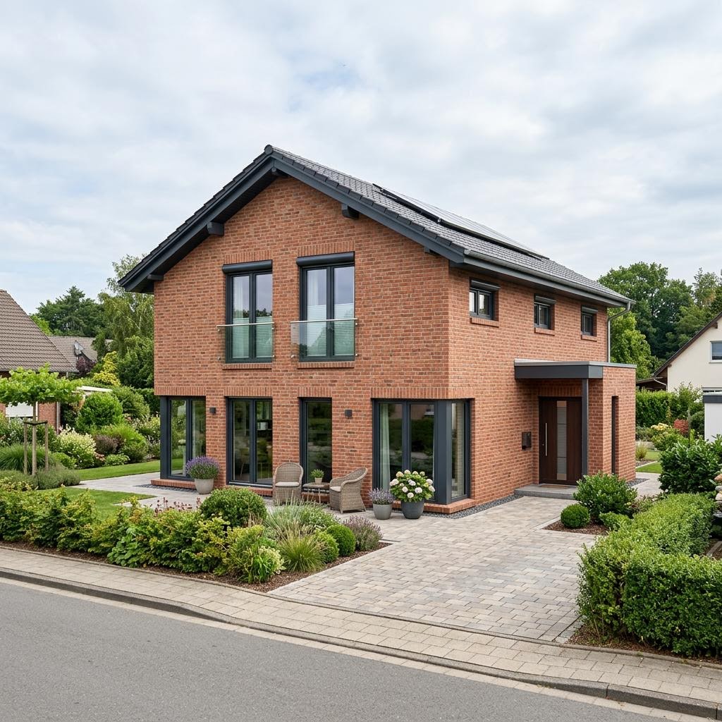 Ziegel-Singlehaus 92 des Herstellers Rötzer Ziegel-Element-Haus mit Satteldach — massiv gebautes Singlehaus mit 92 m²