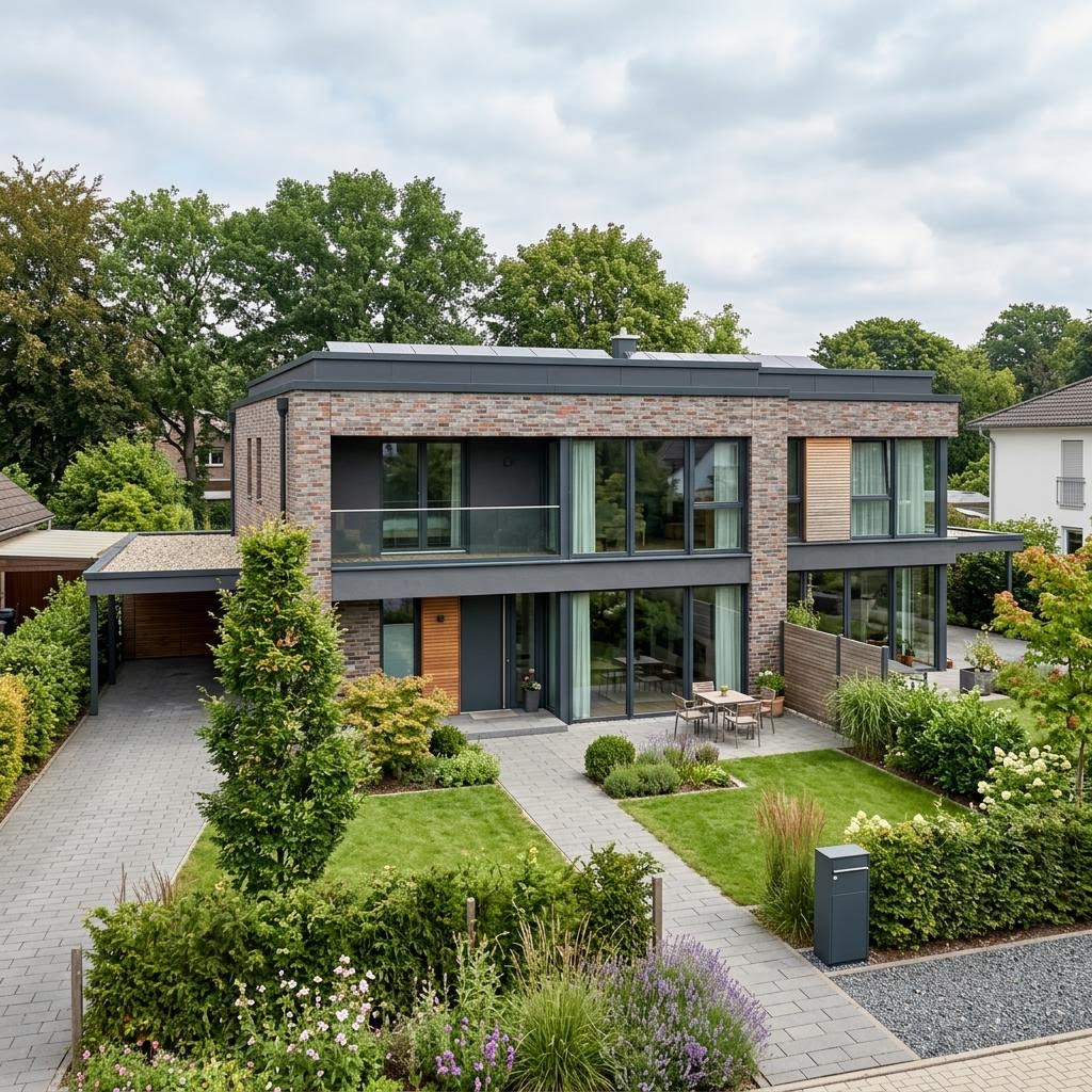 Doppelhaushälfte Berlin Duett 98 des Herstellers Roth-Massivhaus — Flachdach, 98 m² für schlanke Grundstücke