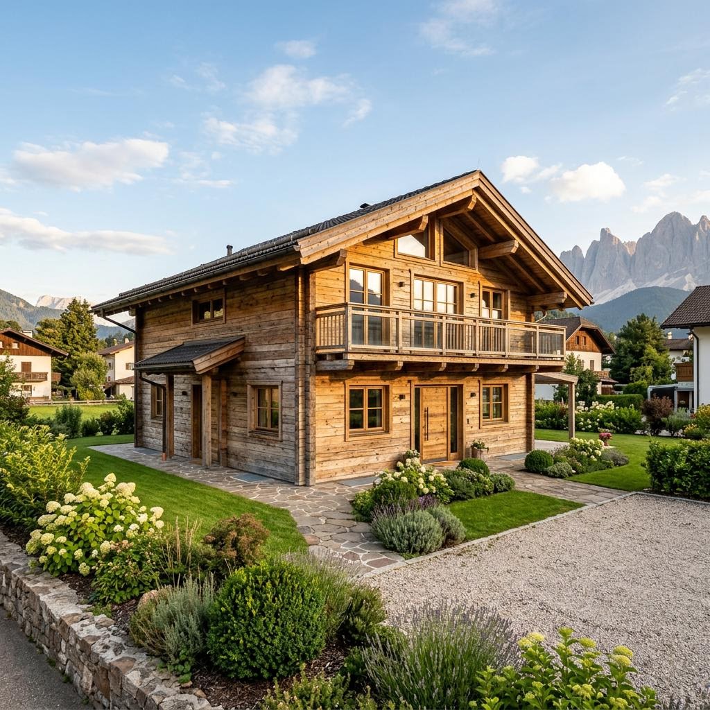 Chalet Chalet Dolomiti des Herstellers Rubner Haus mit Satteldach und Holzfassade