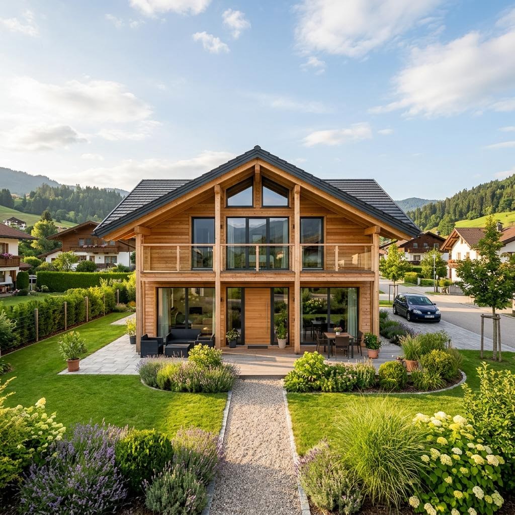 Chalet Chalet Gröden des Herstellers Rubner Haus mit Satteldach und Holzfassade