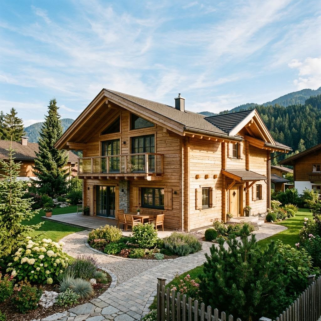 Chalet Chalet Pustertal des Herstellers Rubner Haus mit Satteldach und Holzfassade
