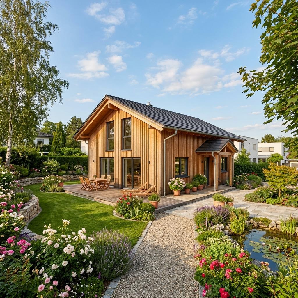 Chalet Chalet Rosengarten des Herstellers Rubner Haus mit Satteldach und Holzfassade