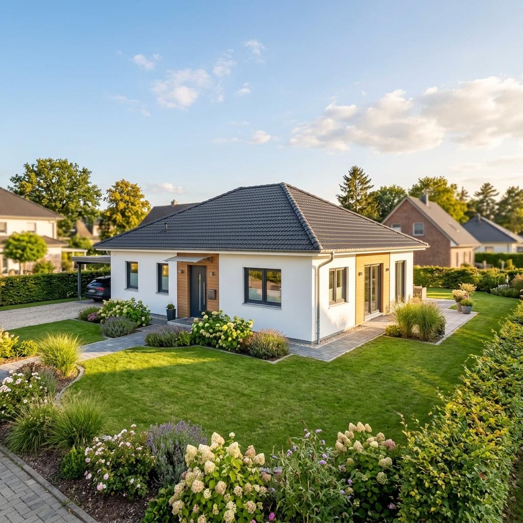 Bungalow Nordwind 118 des Herstellers ScanHaus Marlow mit Walmdach