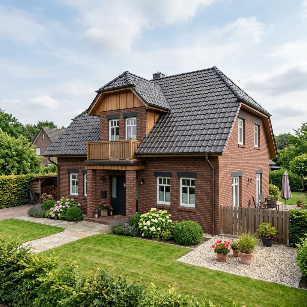 Kapitänshaus Stralsund 145 des Herstellers ScanHaus Marlow mit Krüppelwalmdach und Klinkerfassade — 145 m²