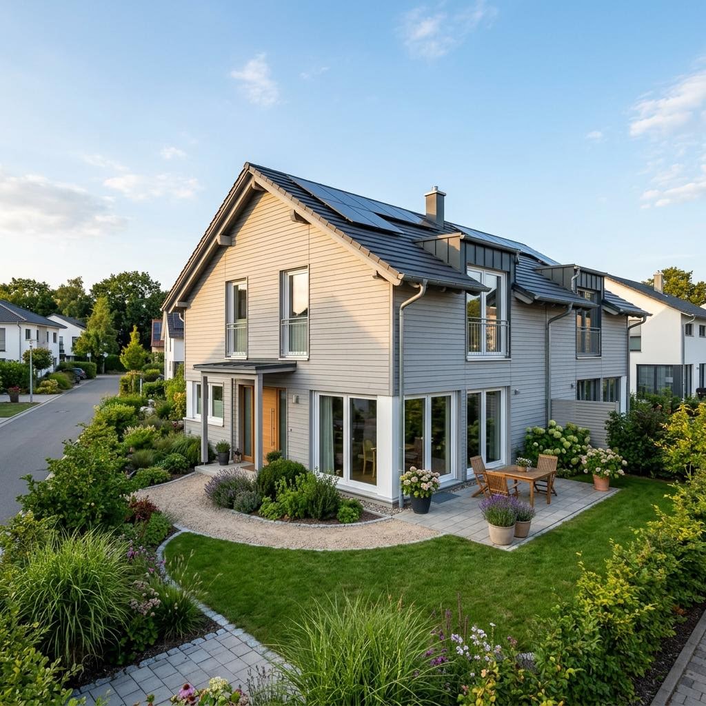 Reihenhaus Reihenendhaus Nordic R150 des Herstellers ScanHaus Marlow mit Satteldach und 150 m² Wohnfläche
