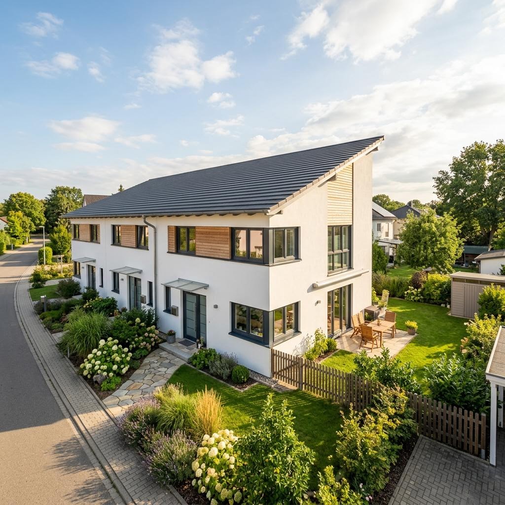 Reihenhaus Reihenmittelhaus Nordic R104 des Herstellers ScanHaus Marlow mit Pultdach und 104 m² Wohnfläche