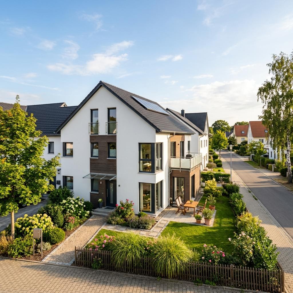 Reihenhaus Reihenmittelhaus Nordic R116 des Herstellers ScanHaus Marlow mit Satteldach und 116 m² Wohnfläche