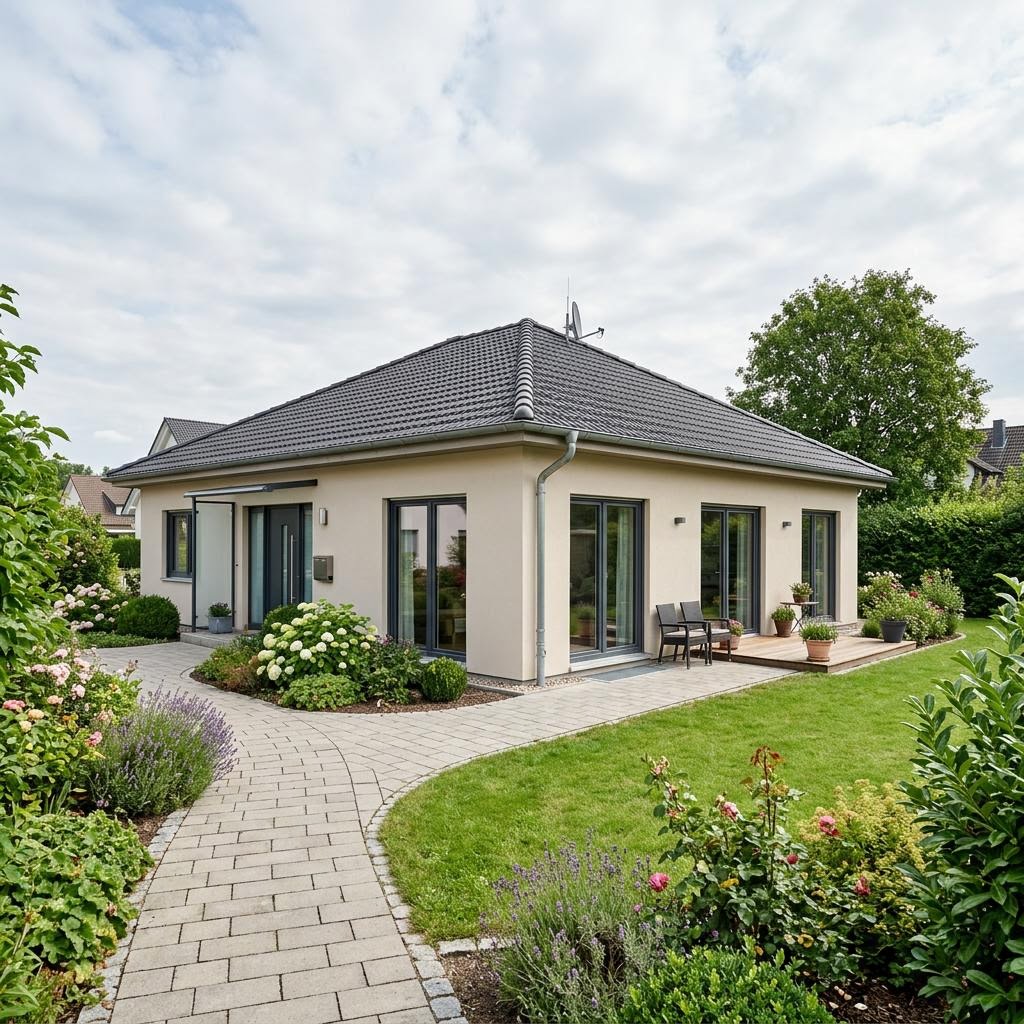 Bungalow SH 117 B Var. A1 des Herstellers ScanHaus Marlow — in Holztafelbauweise, rund 117 m²