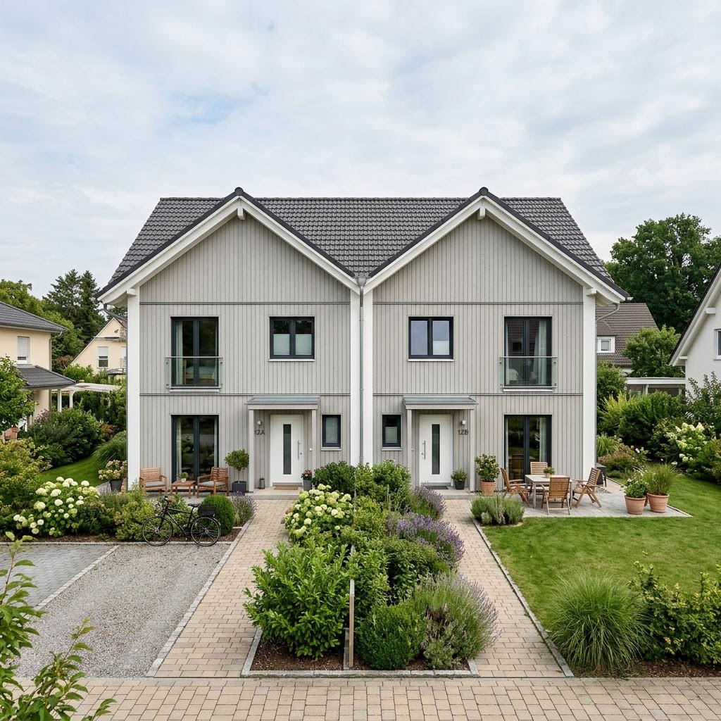 Doppelhaushälfte Twin SH 128 des Herstellers ScanHaus Marlow — Satteldach, 128 m² für schlanke Grundstücke