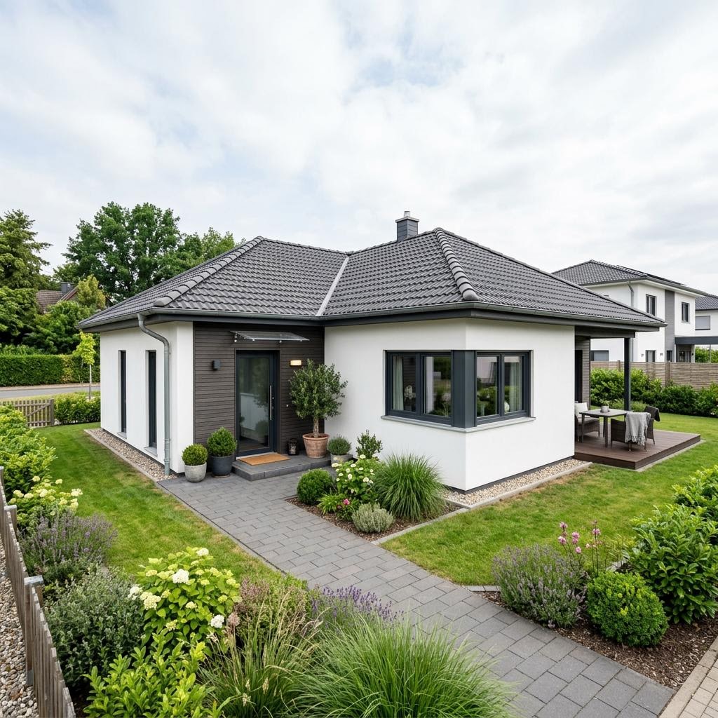 Winkelbungalow Winkelbungalow WB 102 des Herstellers ScanHaus Marlow — in Holztafelbauweise, rund 102 m²
