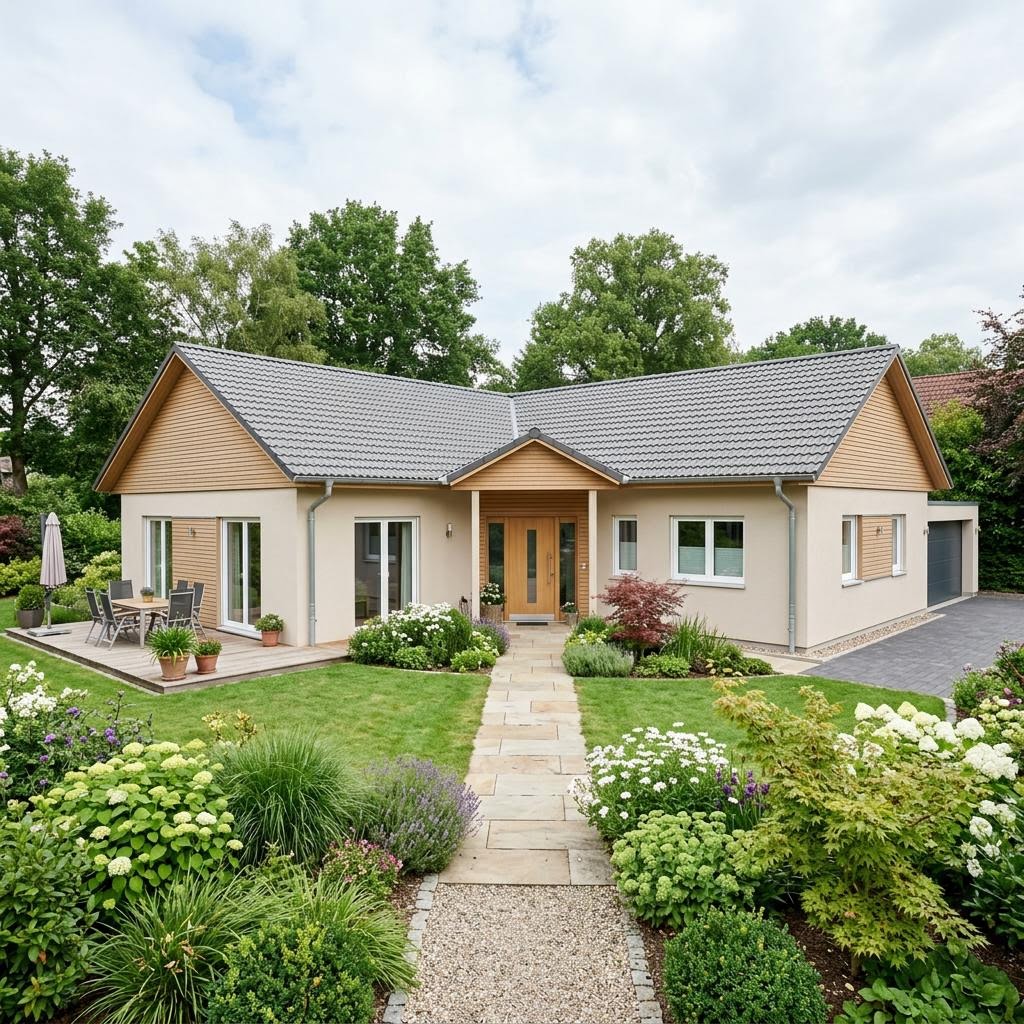 Winkelbungalow Winkelbungalow WB 155 des Herstellers ScanHaus Marlow — in Holztafelbauweise, rund 155 m²