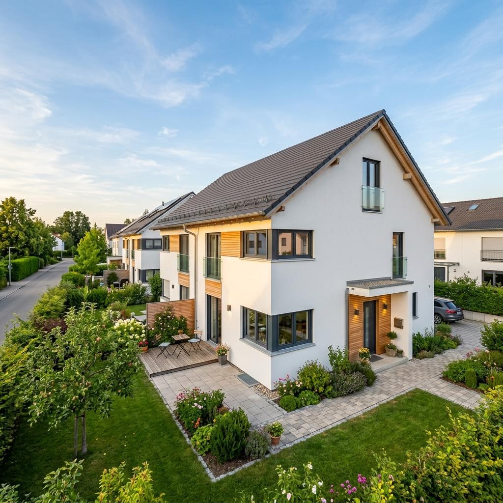 Reihenhaus Reihenendhaus Fokus R146 des Herstellers Schwabenhaus mit Satteldach und 146 m² Wohnfläche